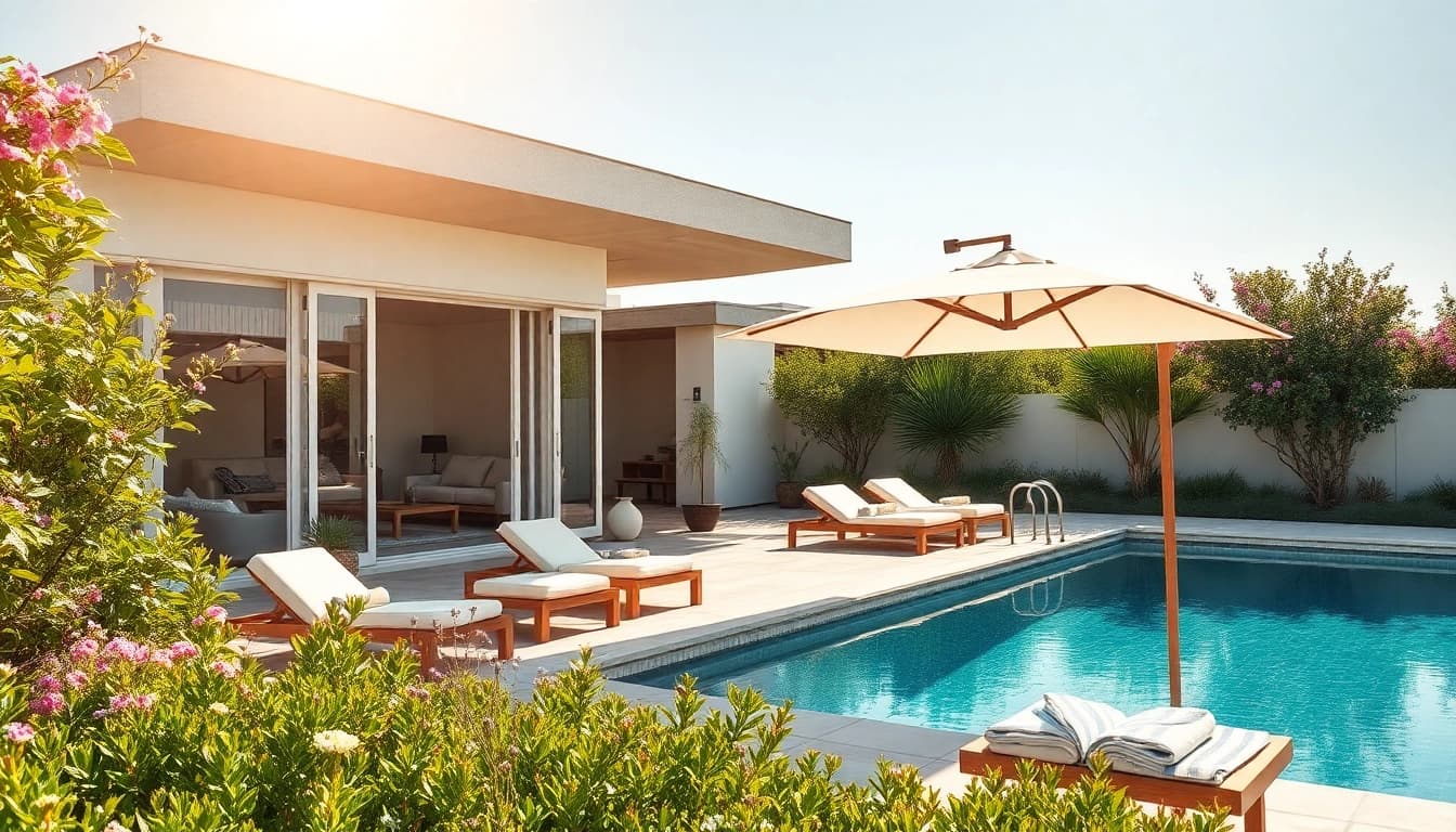 Kostenlose Entspannung im coastal cabana mit Traumterrasse und Pool.