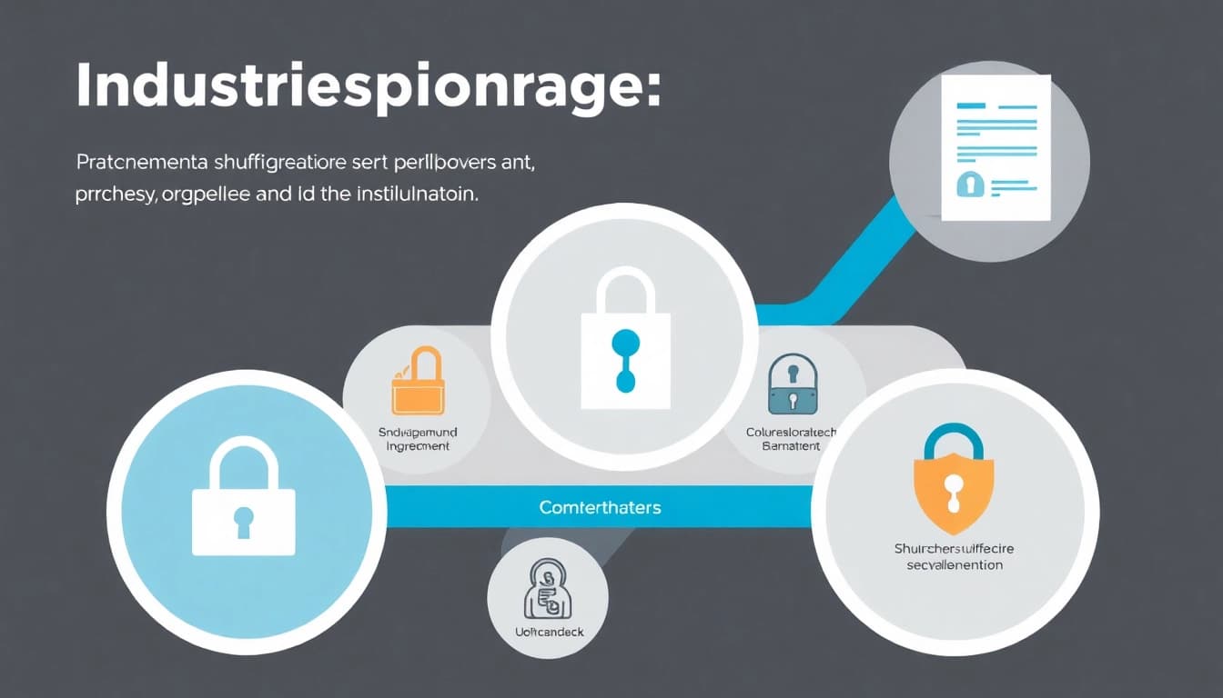 Diagramm zur Veranschaulichung von Industriespionage in Heidelberg, das Risikofaktoren und Schutzmaßnahmen darstellt