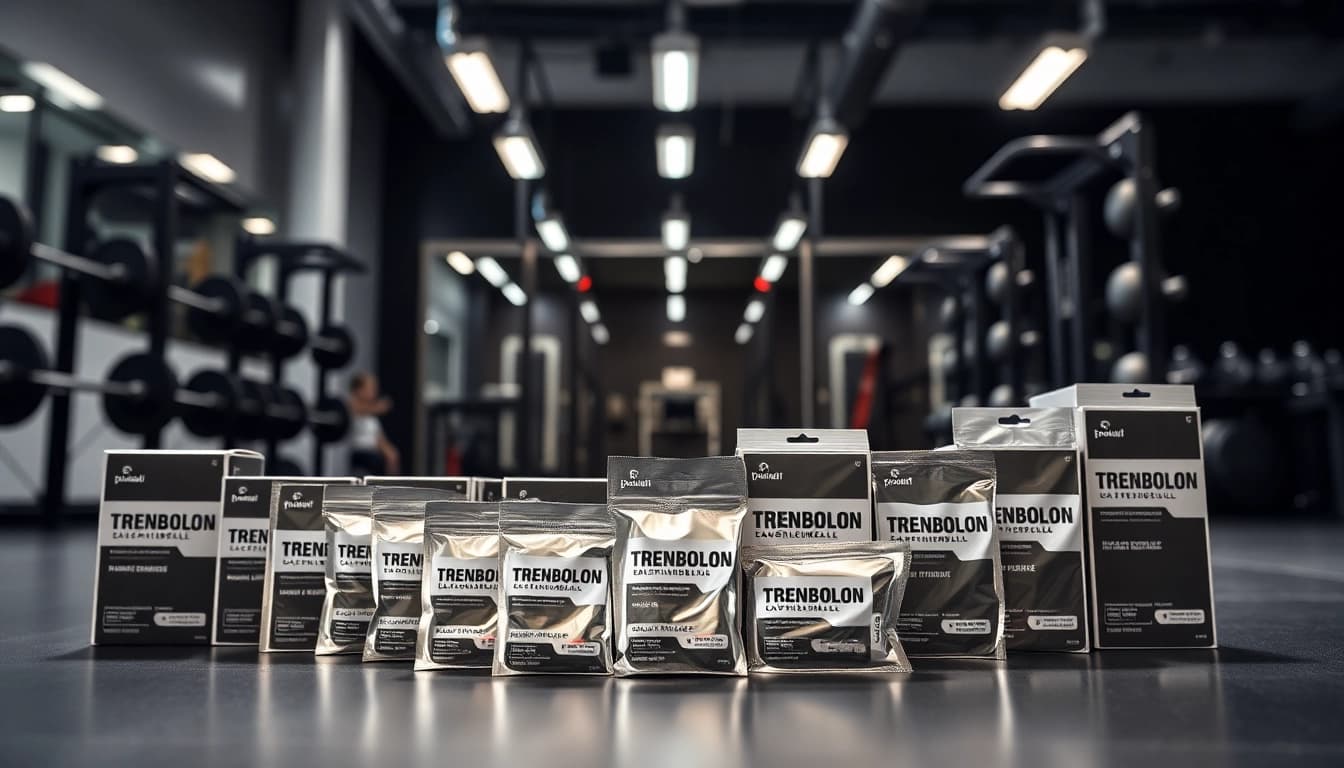 Trenbolon preis Anzeige in einem modernen Fitnessstudio mit Supplements.