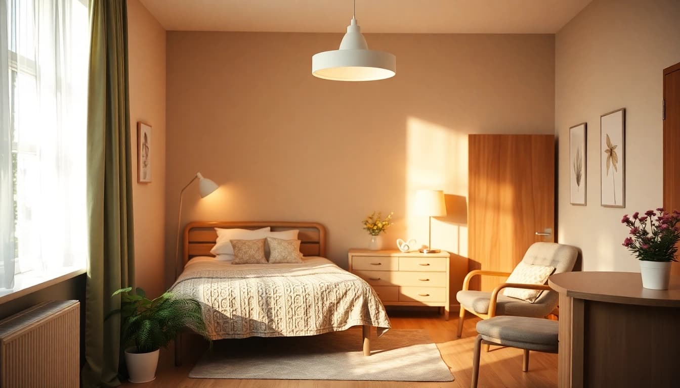 Pflegedienste Hameln bieten professionelle Unterstützung in einem warmen und einladenden Pflegezimmer.