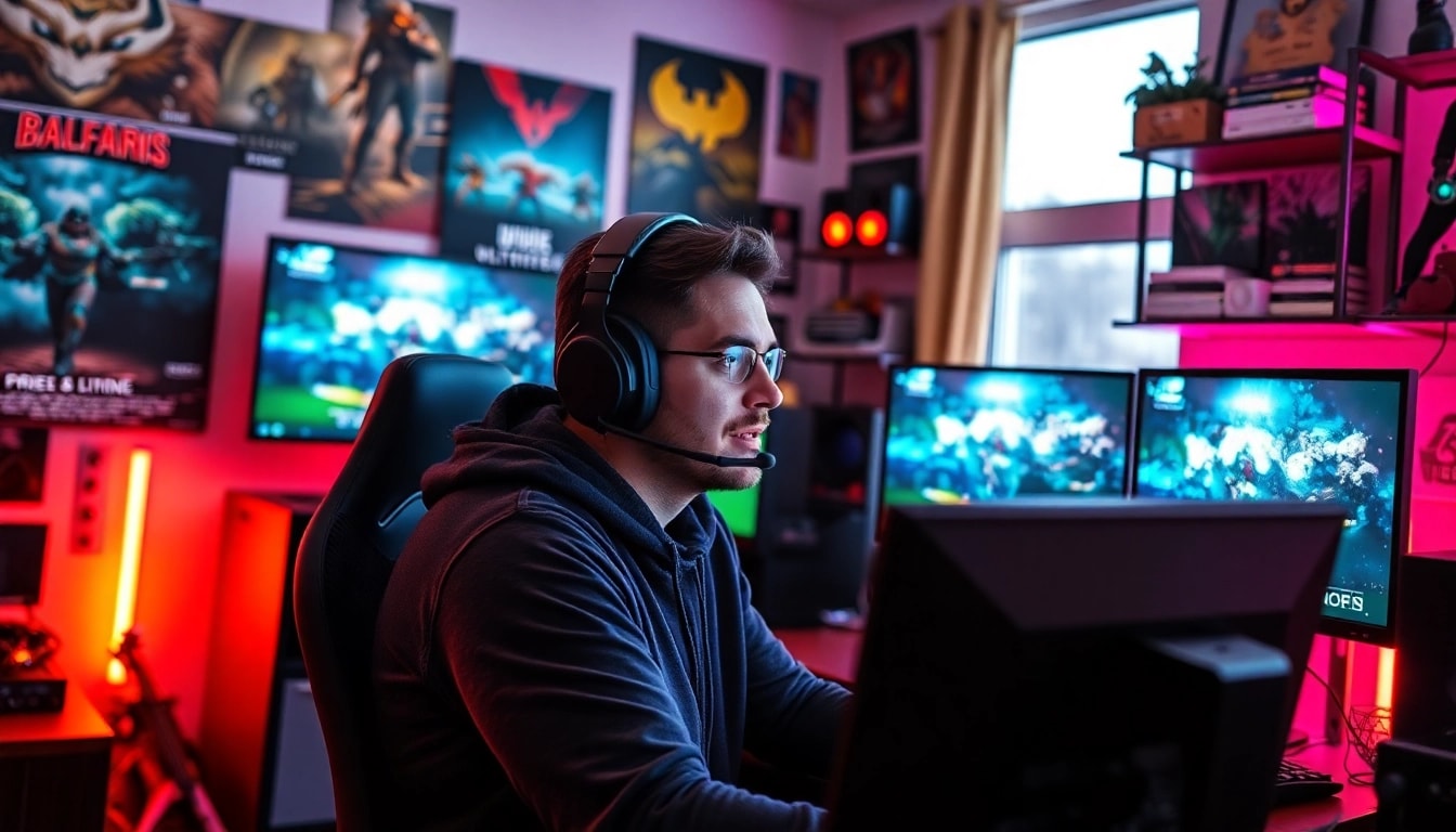 Twitch Streamer Österreich bei einem professionellen Gaming-Setup mit lebhaften LED-Lichtern.