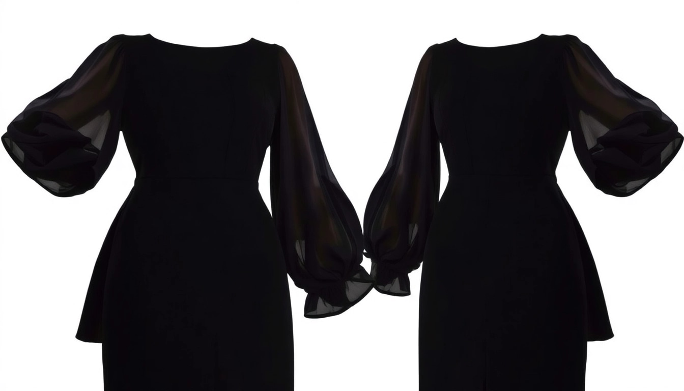 Elegantes schwarzes Minikleid für besondere Anlässe mit langen Ärmeln und gerafften Details