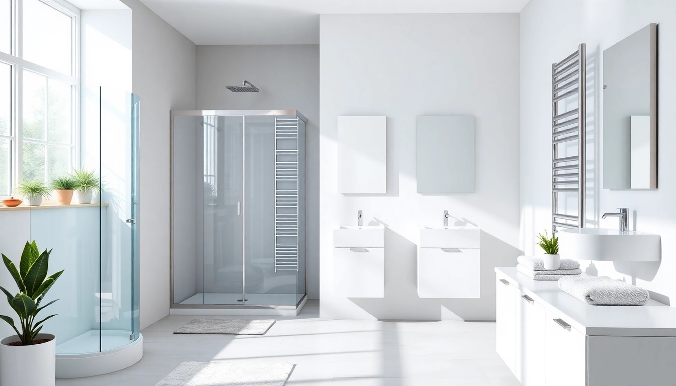 Entdecken Sie stilvolle sonni sanitär Produkte in einem modernen Badezimmer mit eleganten Duschen und Spiegeln.