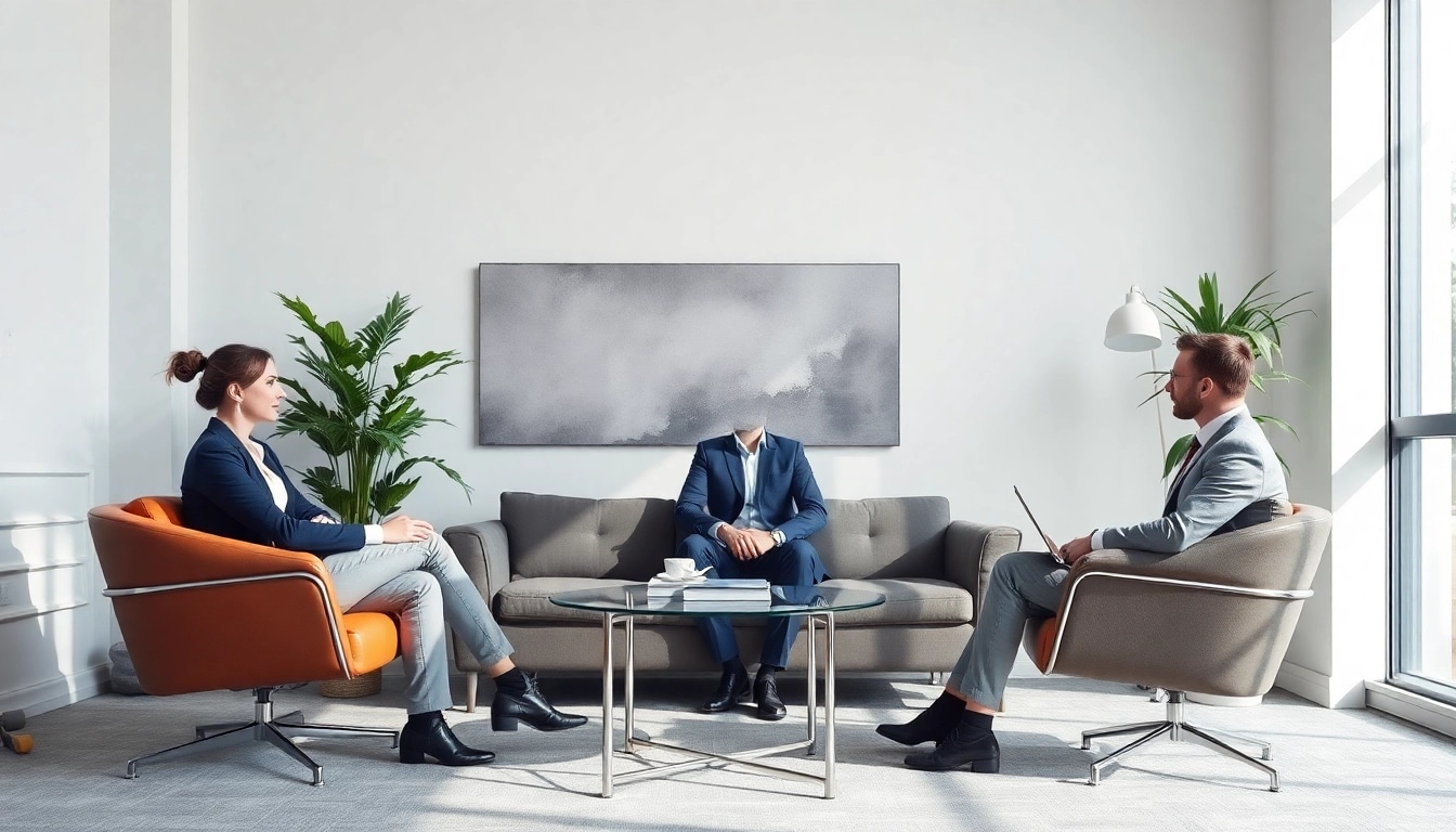 Beratungsgespräch über Unternehmensberatung Firmen mit einem fröhlichen Team in einem modernen Büro.