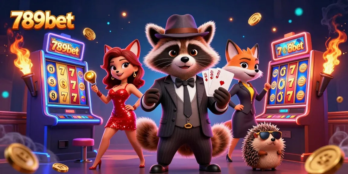 Experience the thrill of 789bet casino with a suave raccoon, a charming fox, and exciting slot elements!