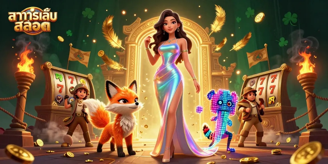 Spin and win with ทดลองเล่นสล็อต as vibrant characters engage in a dynamic casino scene.