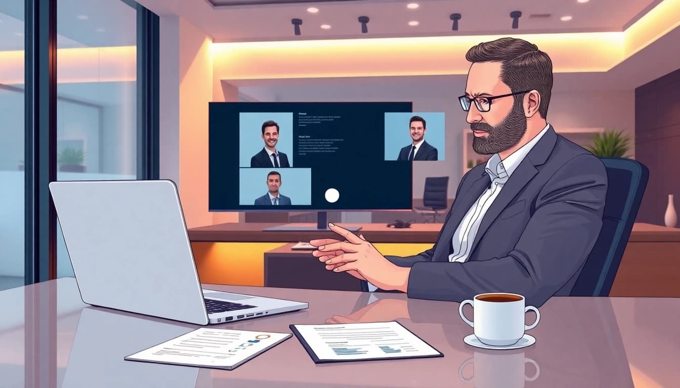 Moderner Headhunter Vertrieb im Büro bei einem Videoanruf mit einem Kunden – Professionalität und Engagement.