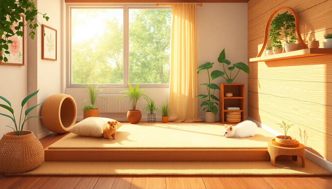 Hanfmatte in a cozy pet habitat with natural elements and bright atmosphere.