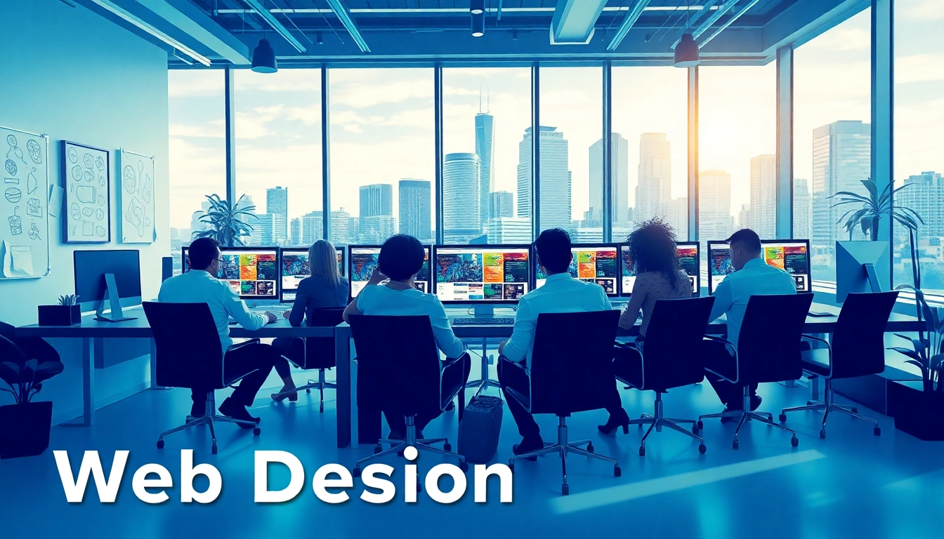 Create stunning web designs in Edmonton with a diverse team collaborating in a modern office.