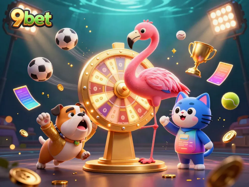 Engage with 9bet's exciting live casino action featuring a colorful game show scene