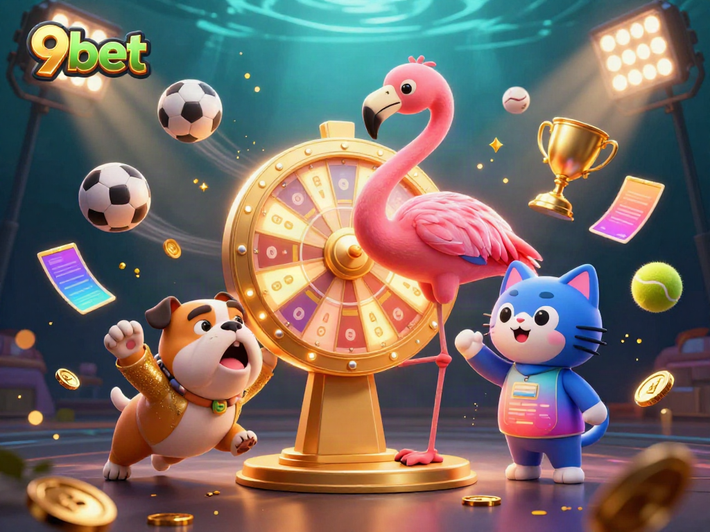 Engage with 9bet's exciting live casino action featuring a colorful game show scene