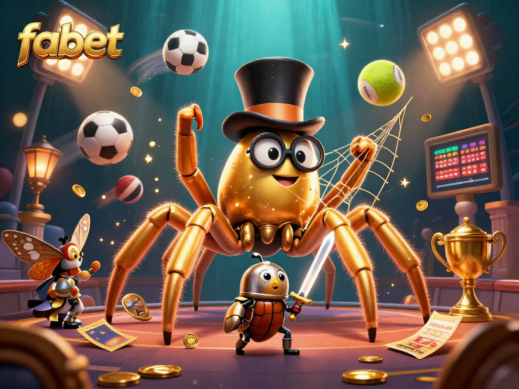 Engage with fabet's casino fun as a courageous beetle knight approaches a golden tarantula weaving a web of fortune.