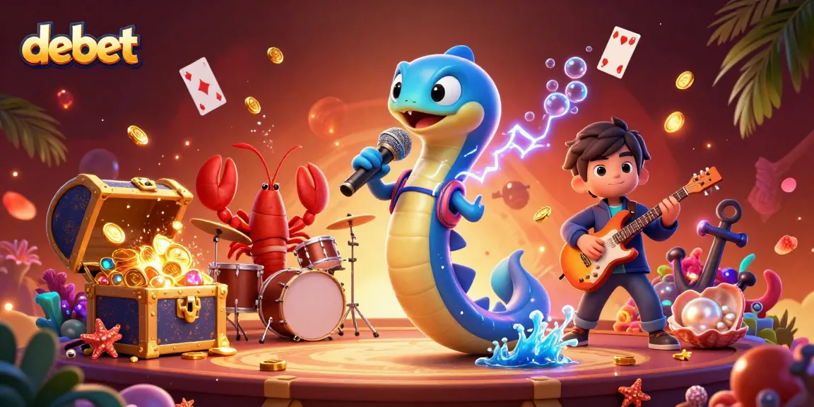 Engage in debet adventures with a vibrant underwater casino featuring an electric eel DJ, lobster drummer, and seahorse guitarist.