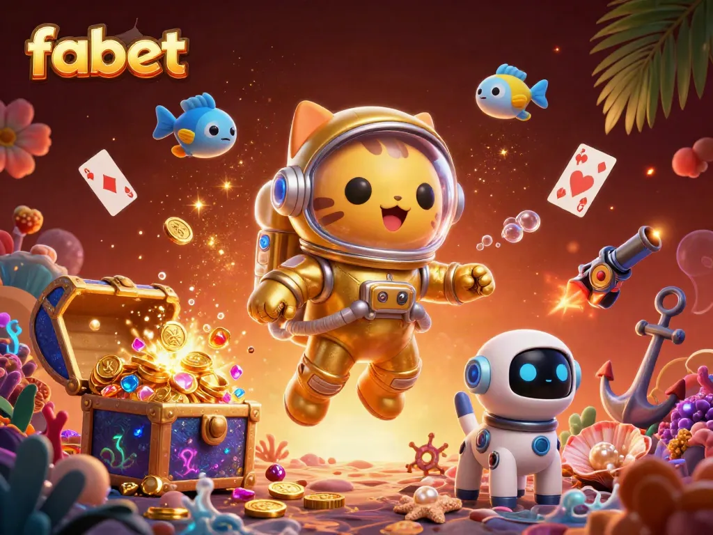 Engage in thrilling action with fabet as the astronaut cat and robot dog explore a vibrant universe filled with treasure.
