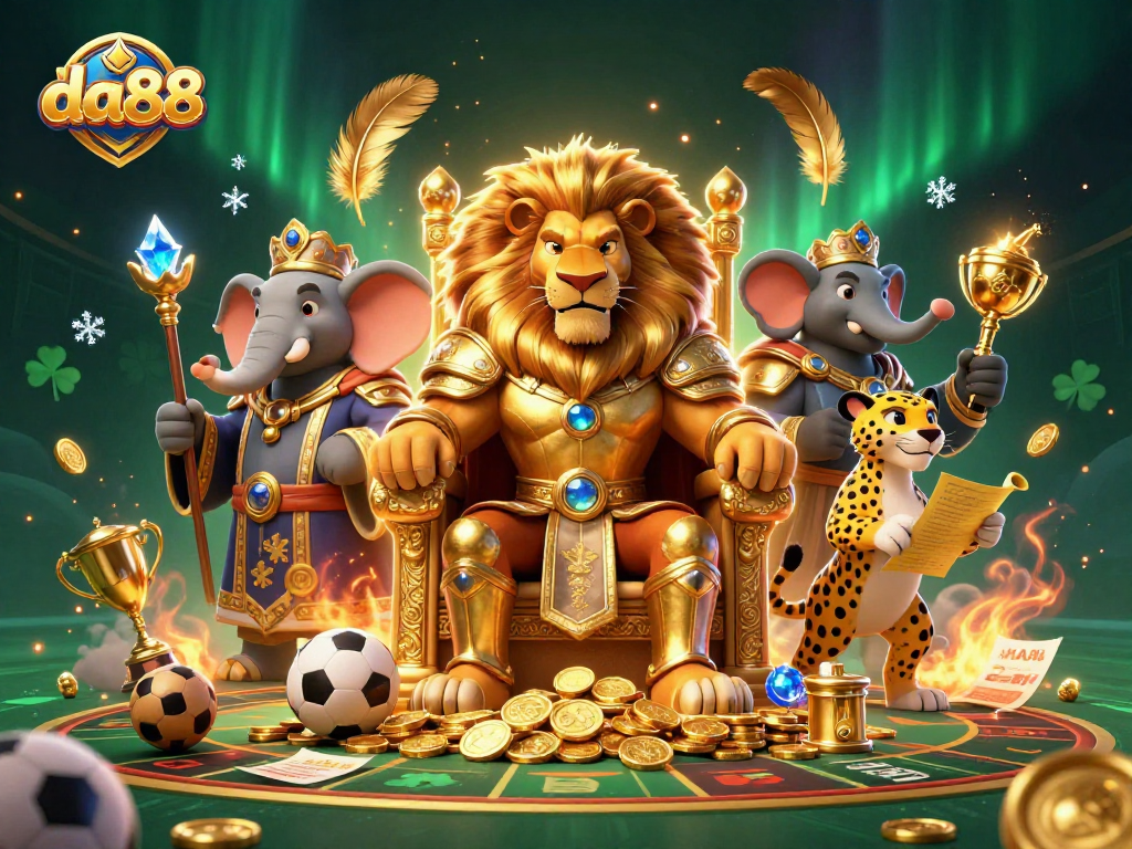 Engage with exciting sports betting at da88, surrounded by dynamic characters and gold coins.