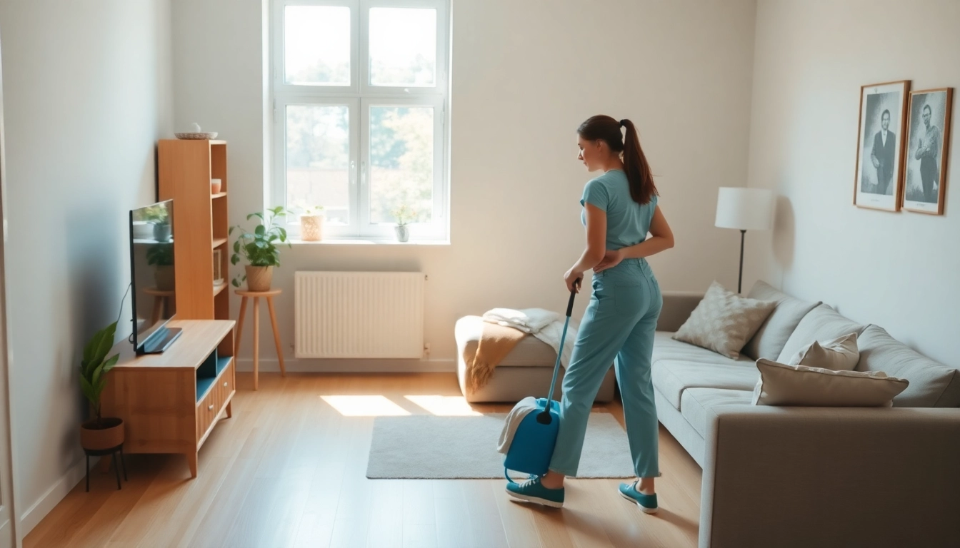 Hauswirtschaftskraft in Hameln cleaning a bright, organized living space with a warm atmosphere.