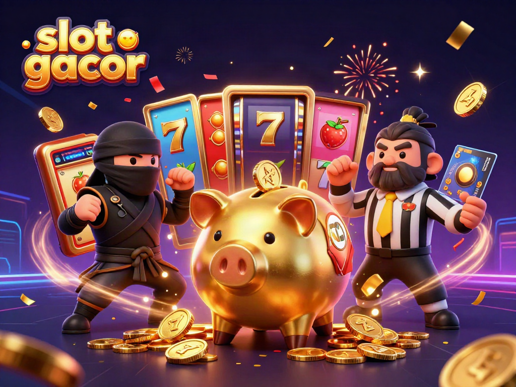 Experience the thrill of slot gacor with vibrant characters and slots in a dynamic casino scene.
