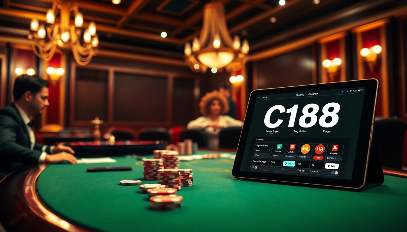 Experience thrilling gambling moments at C168 casino with professional poker players and vibrant gaming tables.