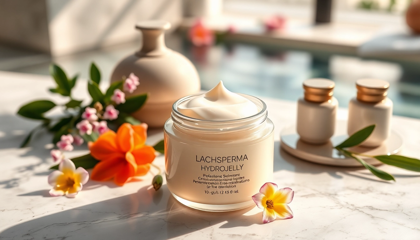 Verwöhnende Hautpflege mit lachssperma in einem eleganten Spa-Setting, beruhigende Atmosphäre.