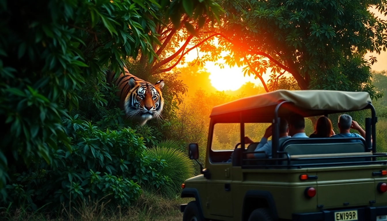 Experience the thrill of booking a tiger safari in India with our captivating scene of a Bengal tiger amidst a lush jungle.