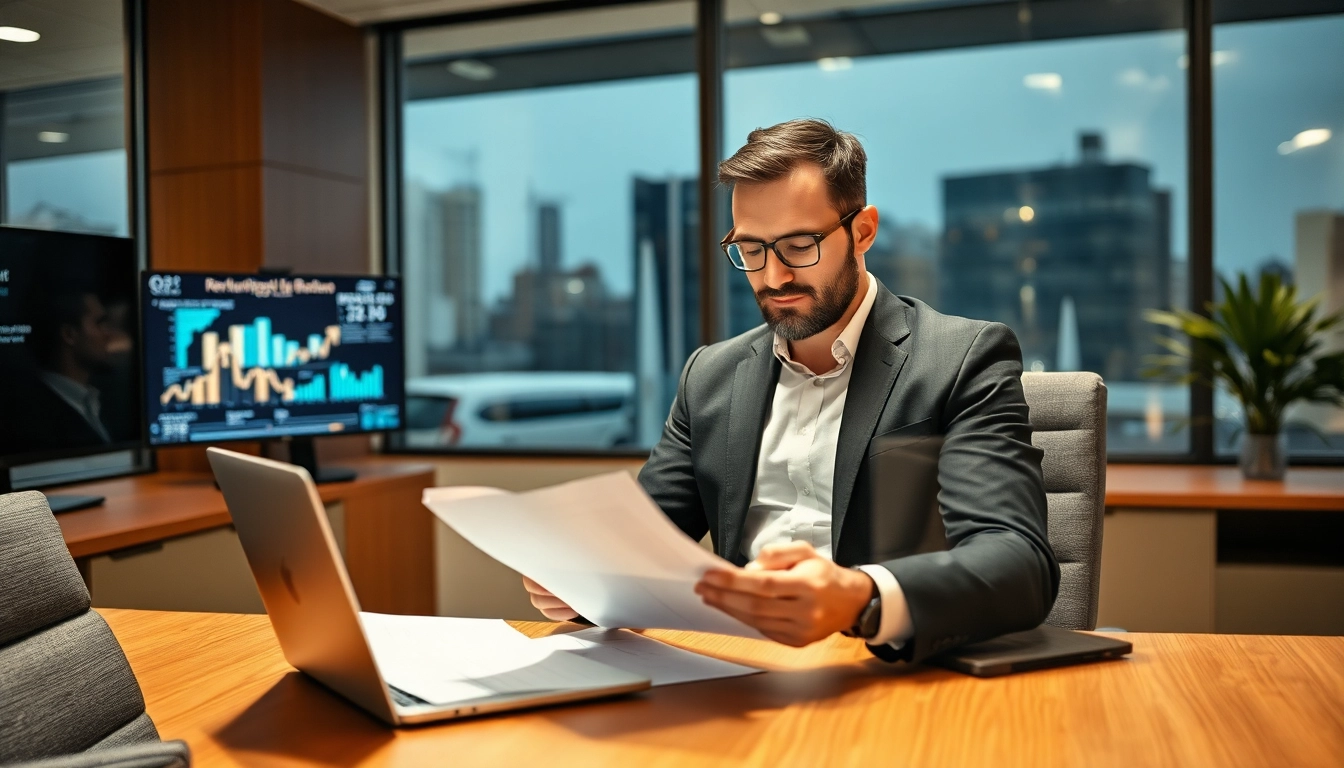 Der Headhunter Bochum arbeitet konzentriert am Laptop und überwacht Rekrutierungsstatistiken in einem modernen Büro.