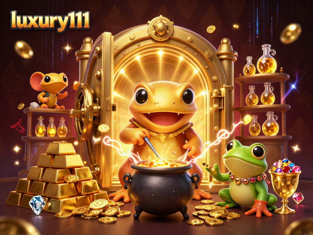 Experience luxury111 with a golden salamander alchemist and gold coins in a vibrant casino scene.
