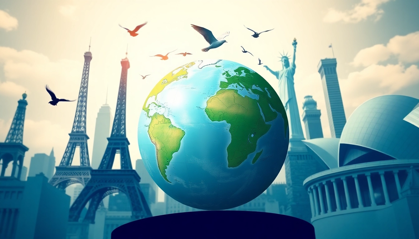Entdecken Sie die Welt der internationalen Nachrichten durch eine kreative Darstellung, die ein globales Thema visualisiert.