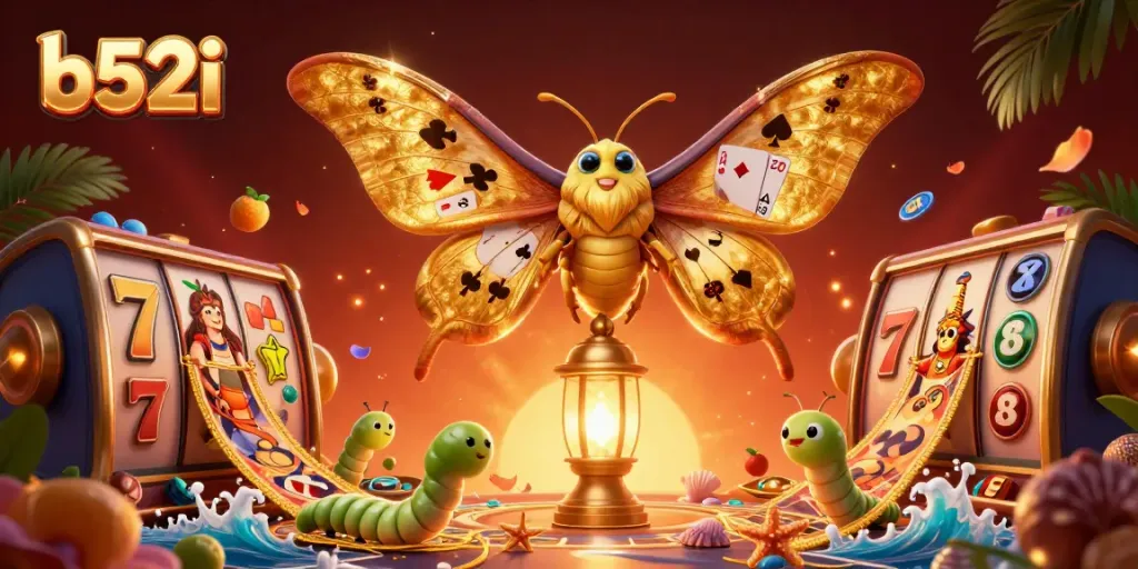 Experience the vibrant gameplay of b52i casino with golden slot reels and lush illustrations.