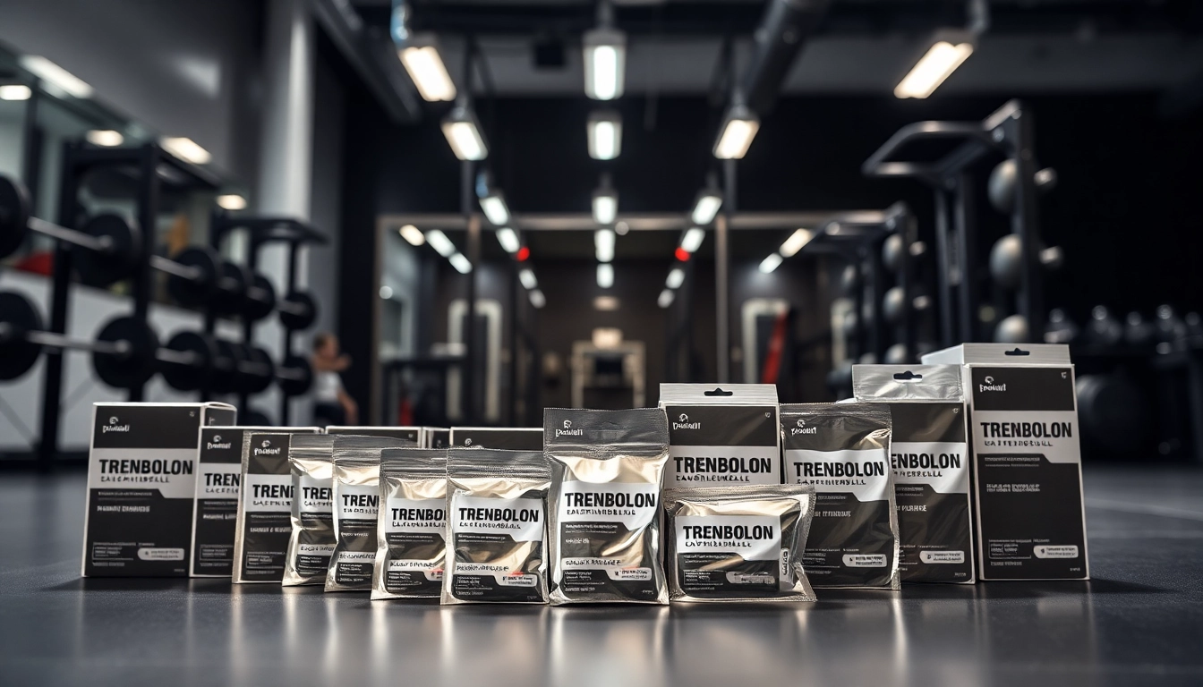 Trenbolon preis Anzeige in einem modernen Fitnessstudio mit Supplements.