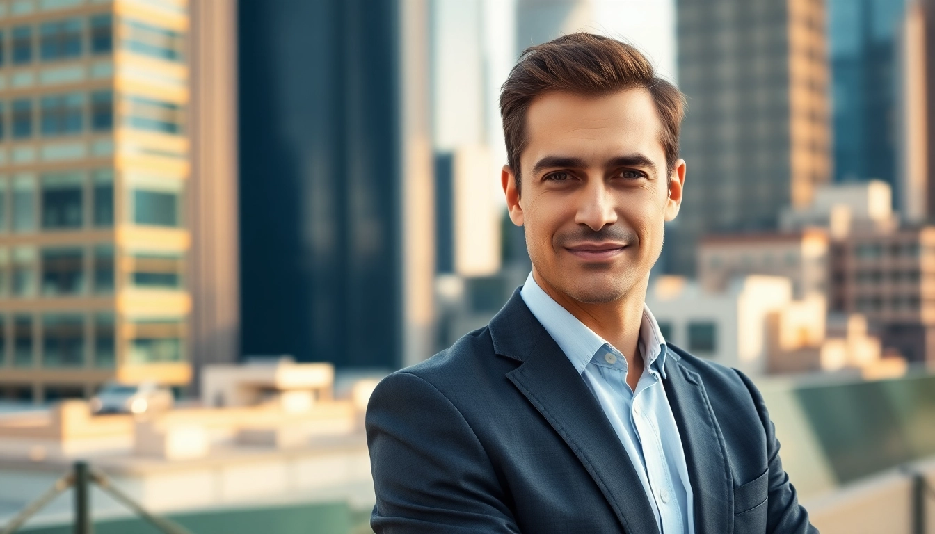 Professionelles Business Portrait München eines Executives vor beeindruckendem Stadtambiente.