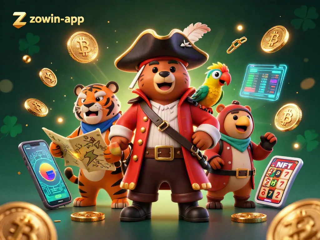 Engage with the exciting world of zowin-app as cartoon characters navigate thrilling casino adventures with glowing elements.