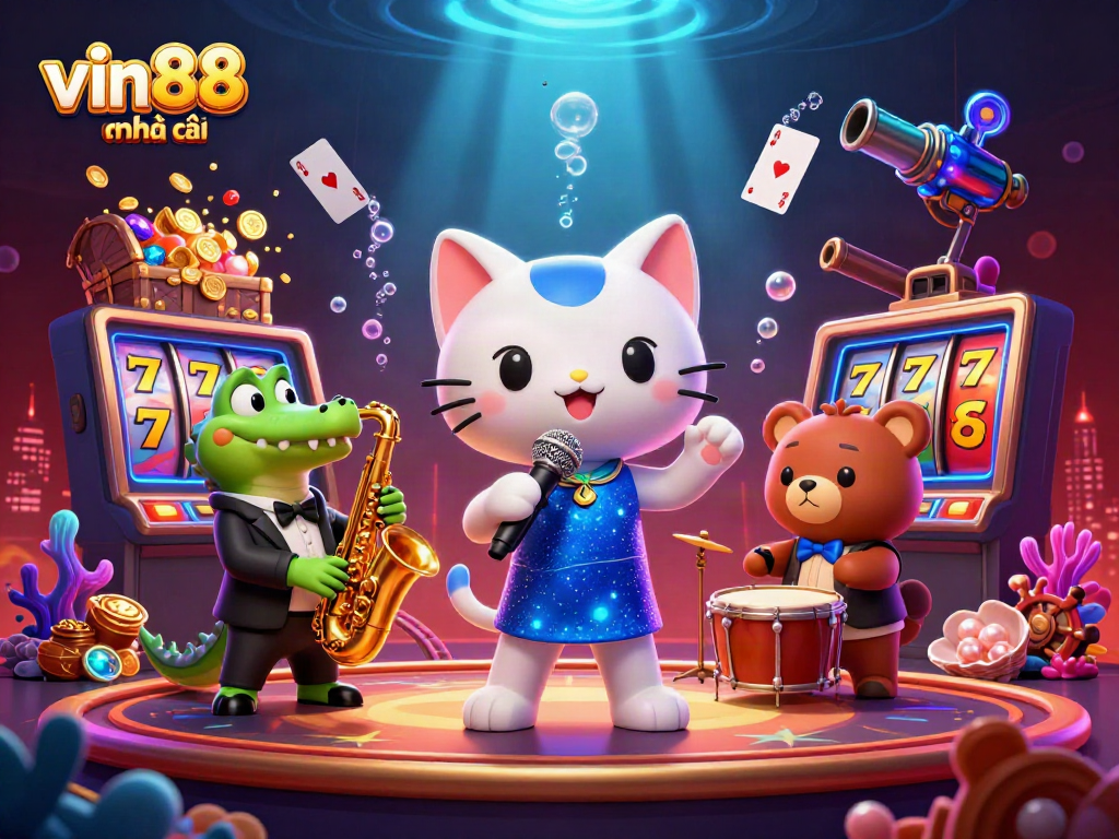 Engage in vibrant gameplay at vin88 nhà cái with lively 3D characters and dynamic casino elements.