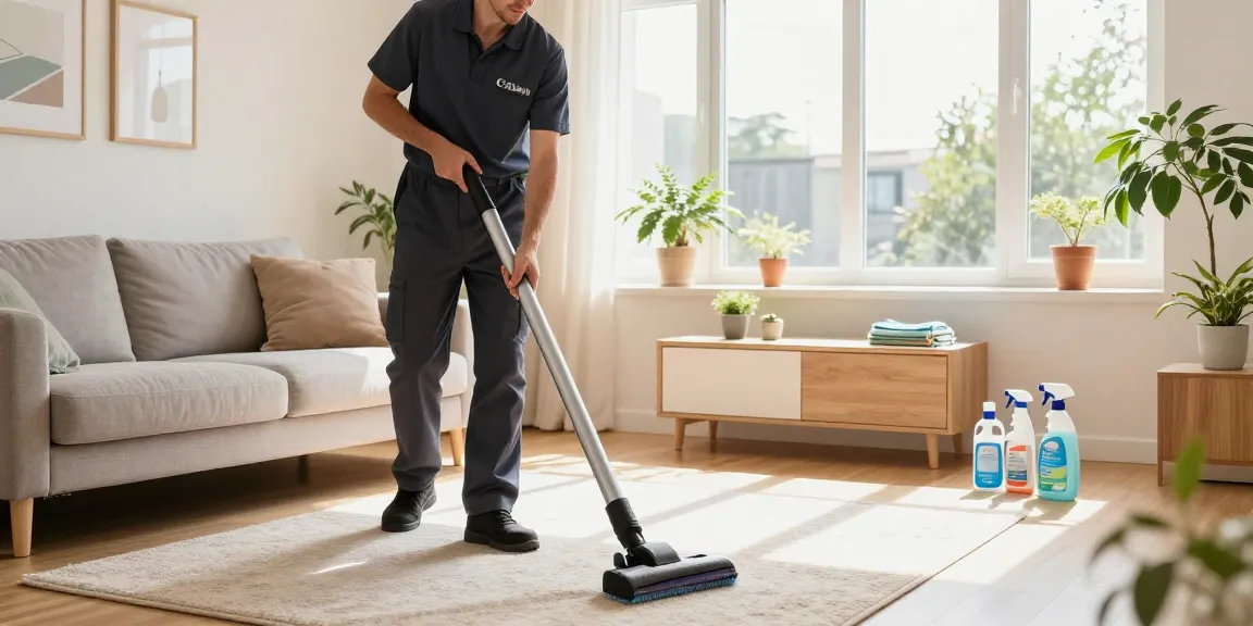Expert umzugsreinigung solothurn services in a bright living room with professional cleaning technician.