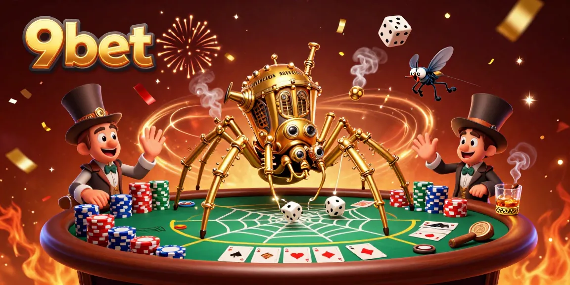 9bet showcases a bustling casino scene with steampunk characters and dynamic gameplay elements.