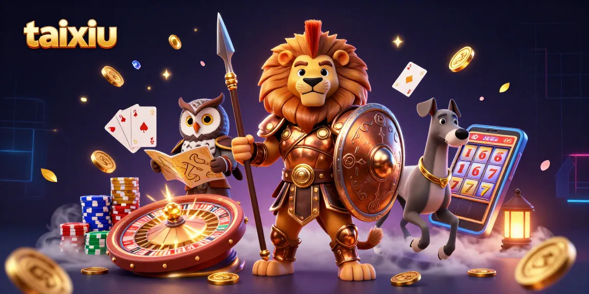 Experience thrilling taixiu action with a vibrant 3D casino illustration full of gold coins and game elements.