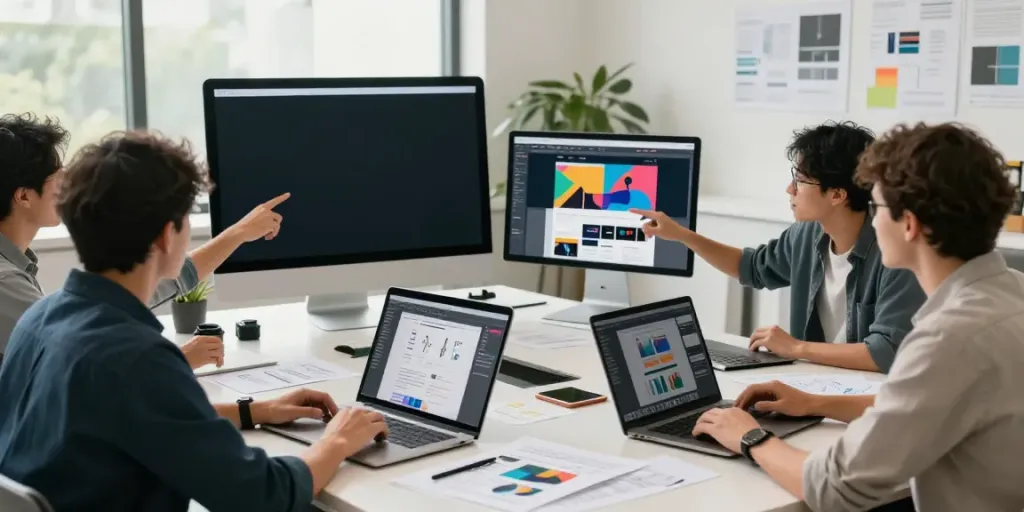 Webdesign Saarland: Kreatives Team bei der Arbeit an einem modernen Webdesign-Projekt.