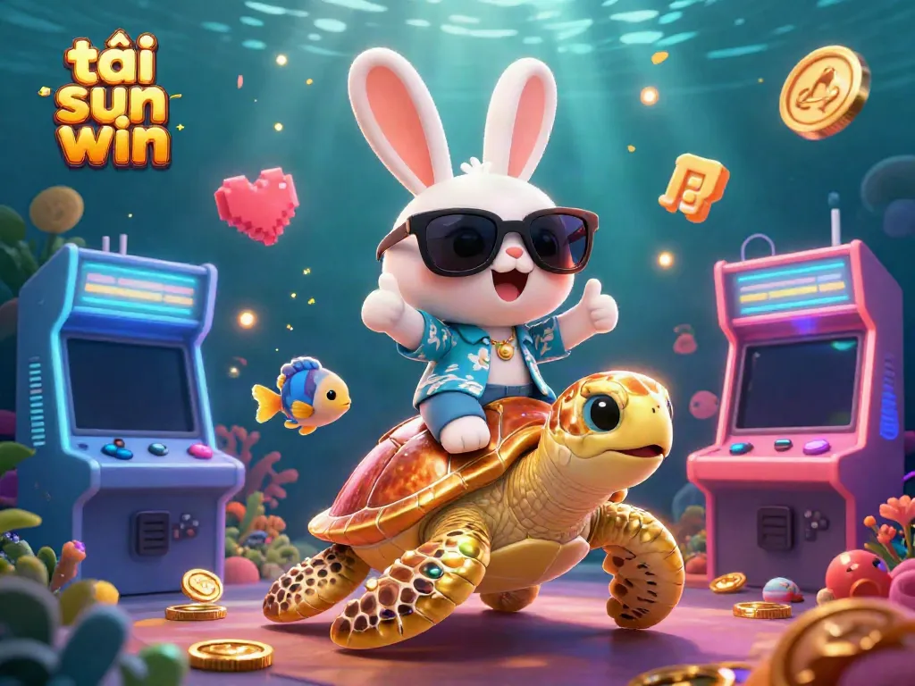 Engage with tải sun win through vibrant 3D casino illustration featuring a lucky rabbit and sea turtle.