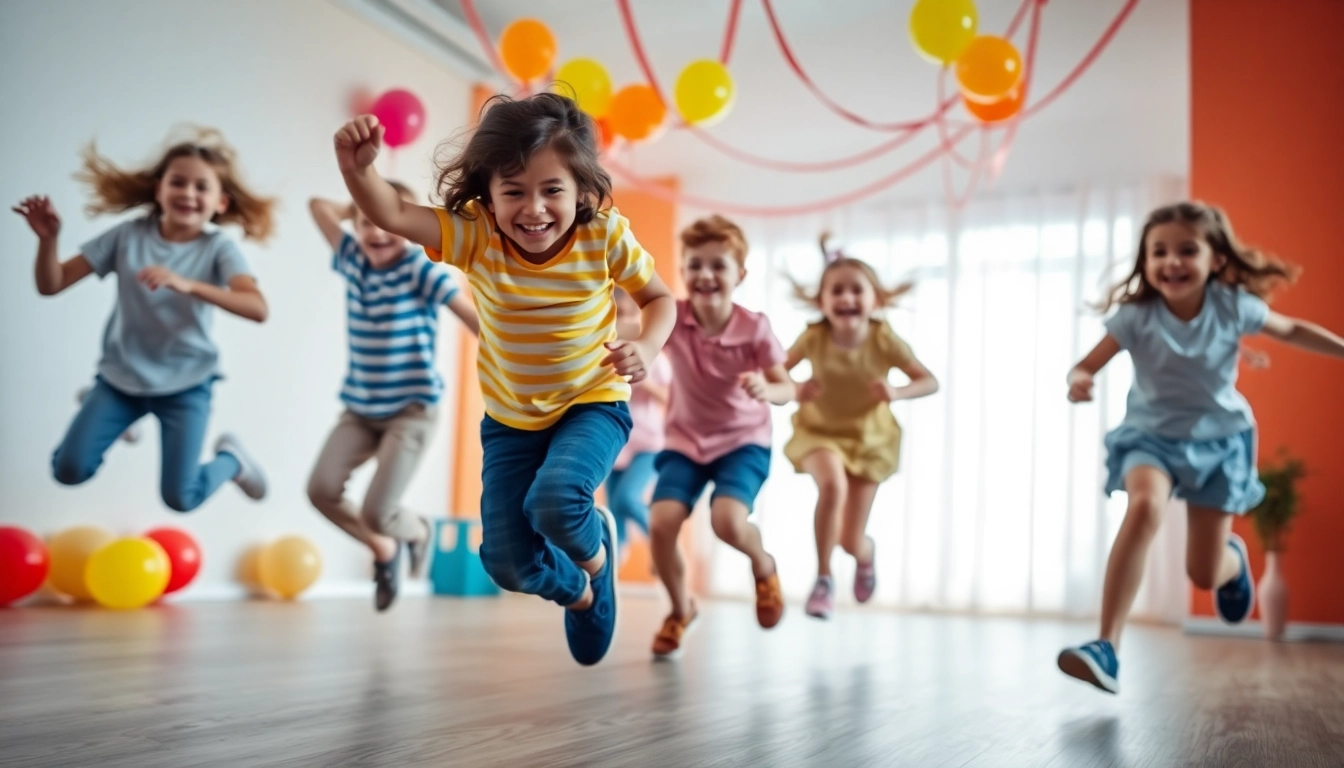 Kinder spielen lebhafte Bewegungsspiele; hier klicken und informieren, um mehr zu erfahren.