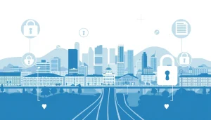 Illustration zur Industriespionage in Leverkusen mit Sicherheitsmaßnahmen und wirtschaftlichem Schutz