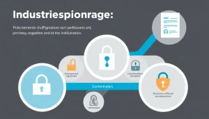 Diagramm zur Veranschaulichung von Industriespionage in Heidelberg, das Risikofaktoren und Schutzmaßnahmen darstellt