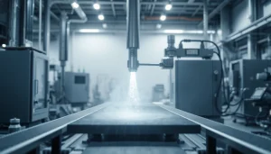 Ein Spritzgusswerkzeug auf einem industriellen Fertigungsband, das für die Kunststoffproduktion verwendet wird.