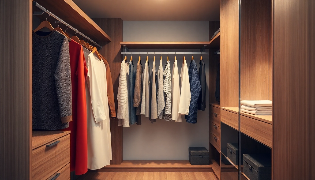 Stilvolle Kleiderbügel aus Holz und Kunststoff elegant präsentiert im modernen Kleiderschrank.