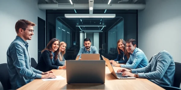 Beratungsteam der Top Unternehmensberatung diskutiert strategische Ansätze in einer modernen Büroumgebung.