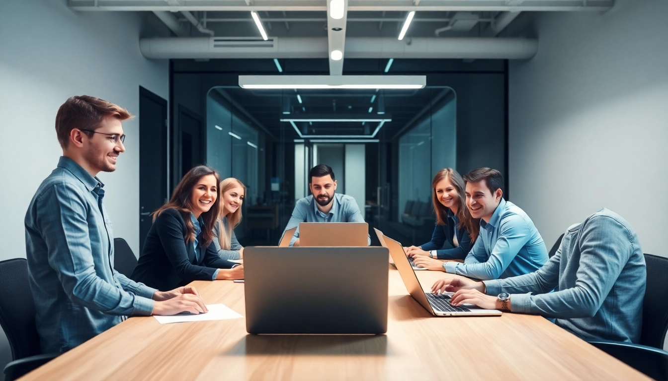 Beratungsteam der Top Unternehmensberatung diskutiert strategische Ansätze in einer modernen Büroumgebung.