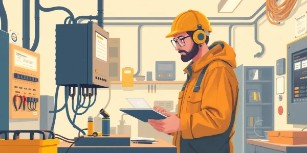 Technician performing Geräteprüfung on electrical equipment to ensure safety and compliance.