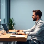 Headhunter arbeitet konzentriert in einem modernen Büro, um die besten Talente zu finden.