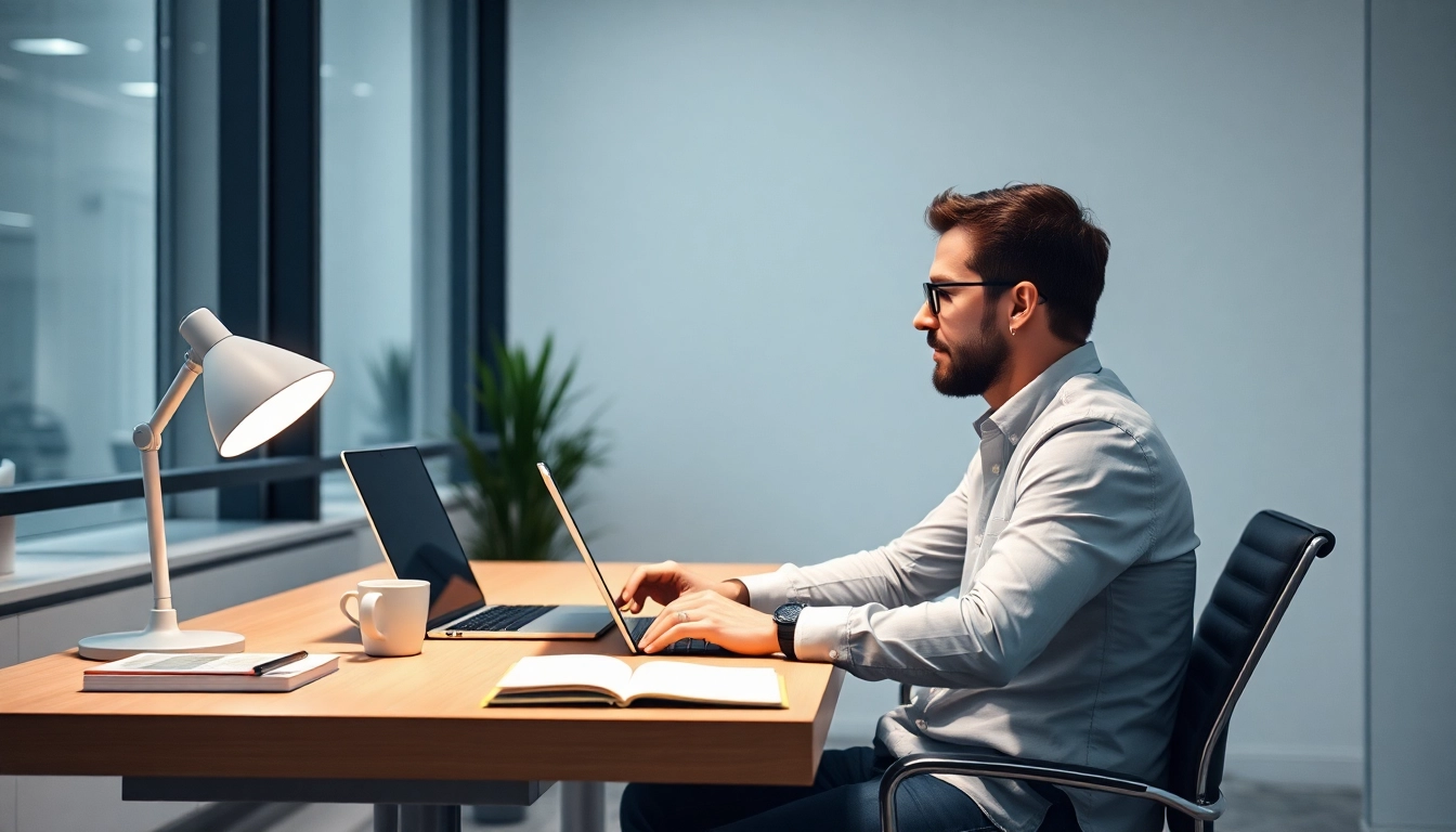 Headhunter arbeitet konzentriert in einem modernen Büro, um die besten Talente zu finden.