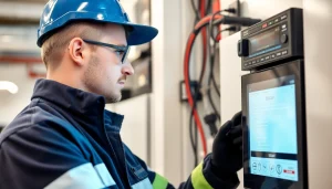 Professioneller Elektroprüfer führt eine DGUV V3 Prüfung an einem elektrischen Gerät durch.