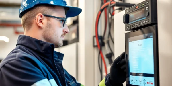 Professioneller Elektroprüfer führt eine DGUV V3 Prüfung an einem elektrischen Gerät durch.