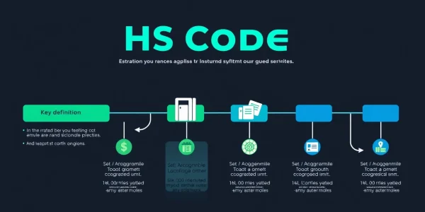 Visual representation of HS Code explaining classification of traded products with icons and bold text.